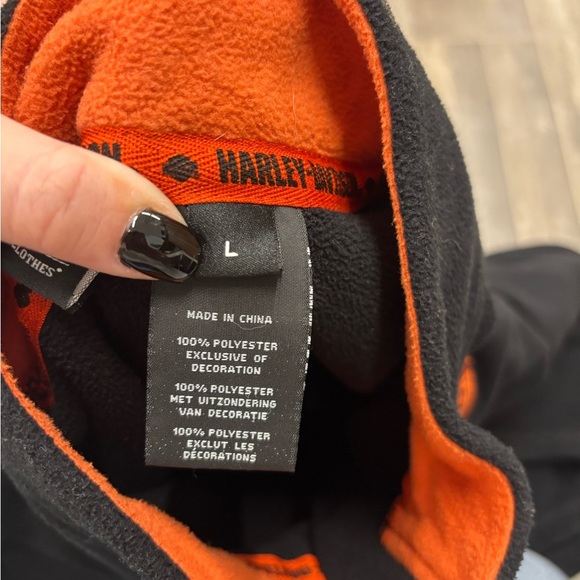 Harley-Davidson Black and Orange Men's Fleece Quarter Zip Size Large - Picture 4 of 5